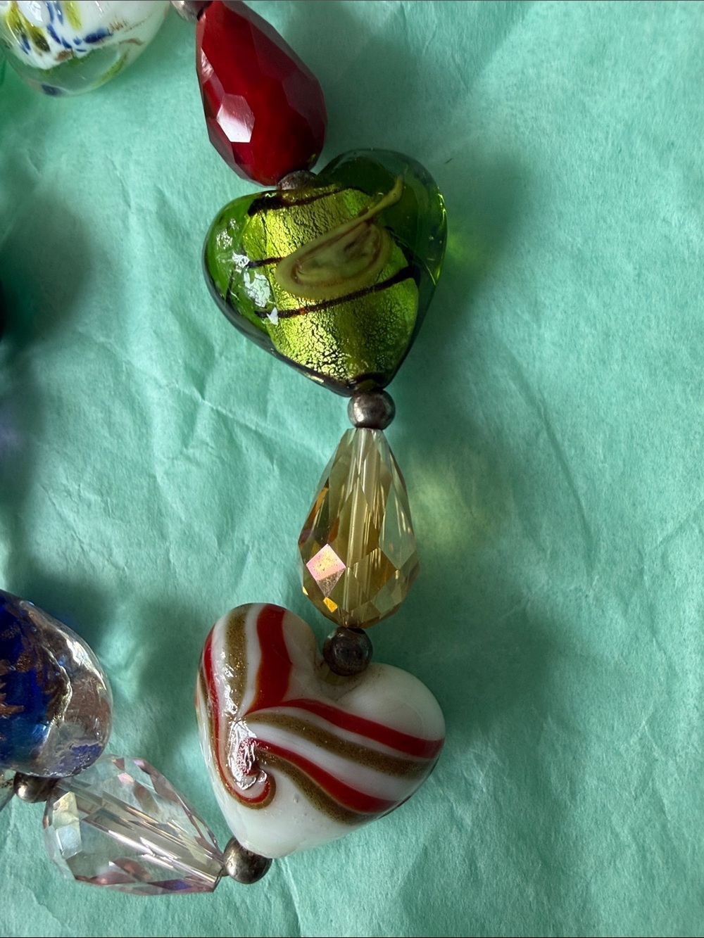 Murano Multicolor Glass Heart Bead Bracelet - Picture 4 of 4